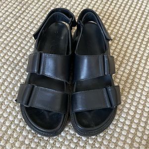 Cos black chunky leather dad sandals in 39